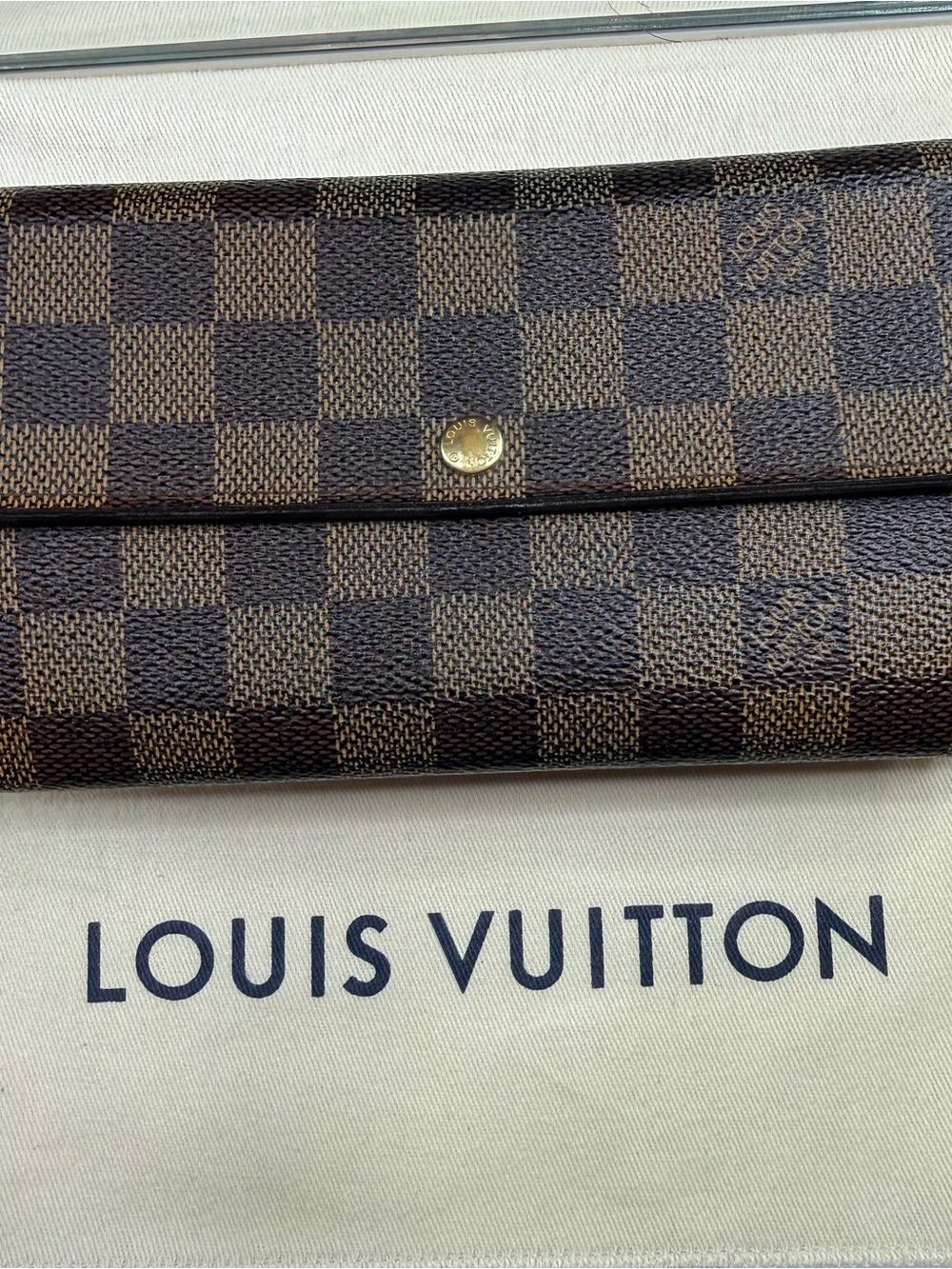 Louis Vuitton Brown Damier Ebene Checkered Long Wallet w/ COA